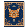 Orange Cat Blue Geometric Border Rug