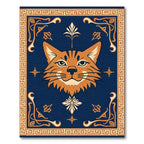 Orange Cat Blue Geometric Border Rug