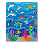 Happy Dolphin and Turtle Ocean Collage Rug