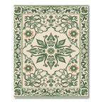 Green Floral Medallion Cream Border Rug