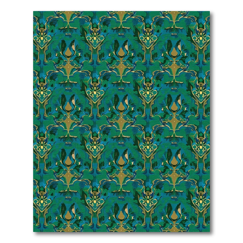Emerald Gold Abstract Damask Rug