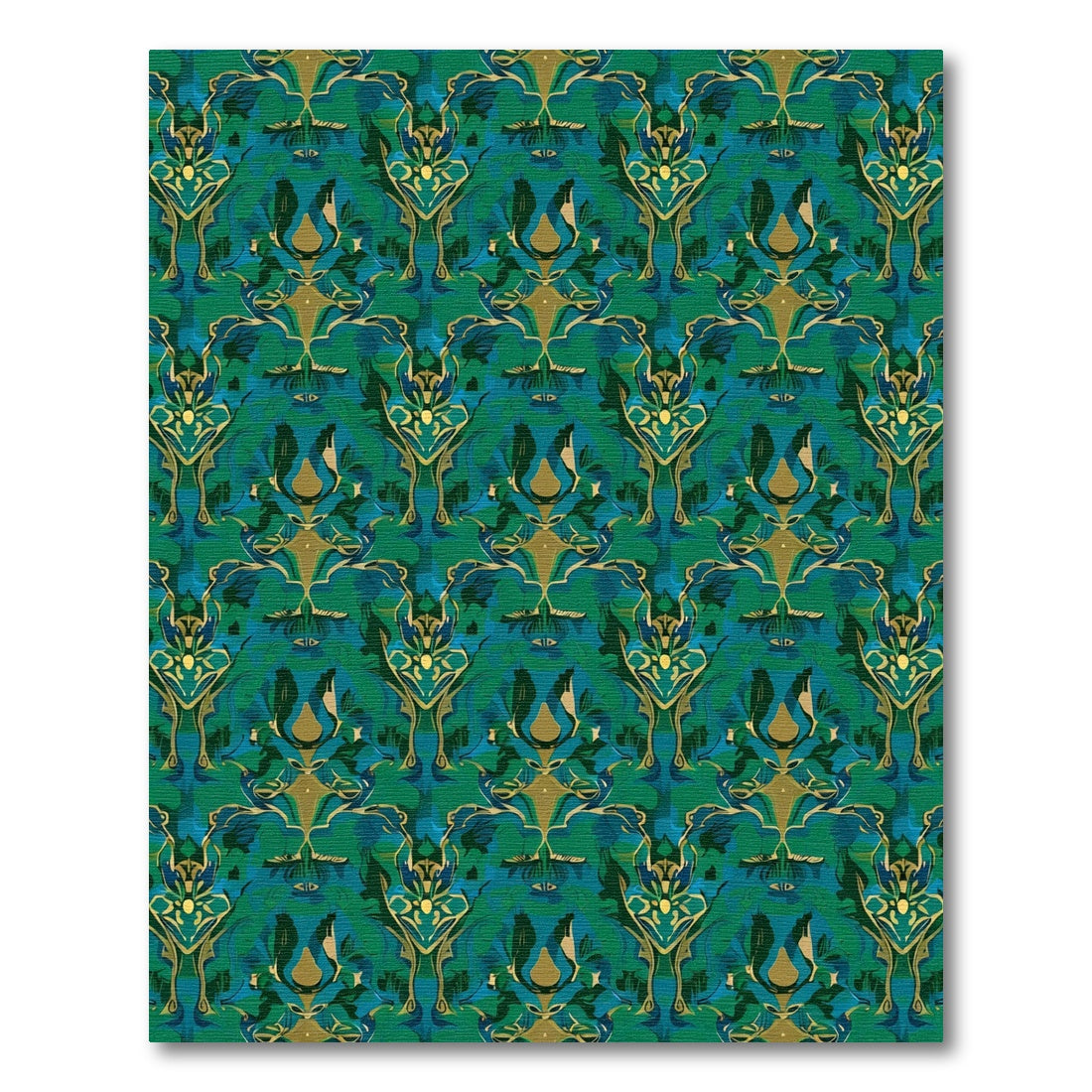 Emerald Gold Abstract Damask Rug