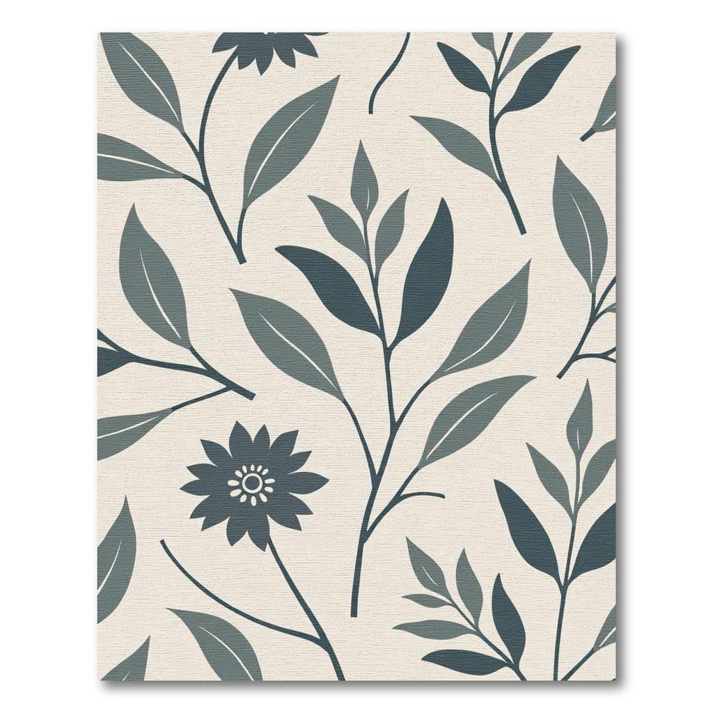 Delicate Teal Floral Leaf Arrangement Rug