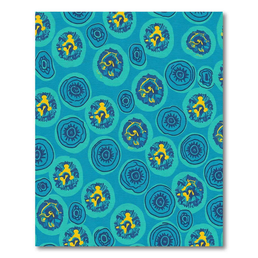 Turquoise Blue Yellow Floral Circles Rug