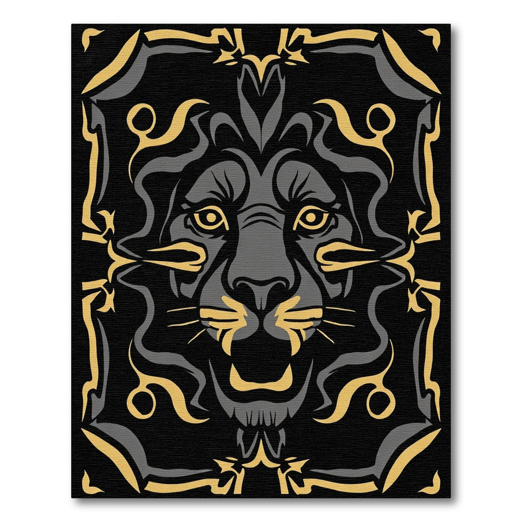 Ferocious Black Golden Lion Face Rug