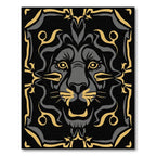 Ferocious Black Golden Lion Face Rug