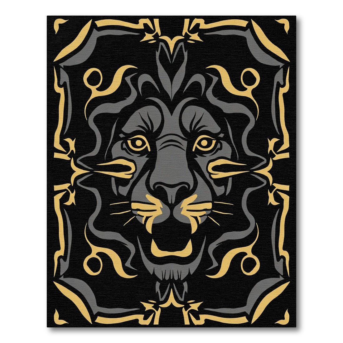 Ferocious Black Golden Lion Face Rug