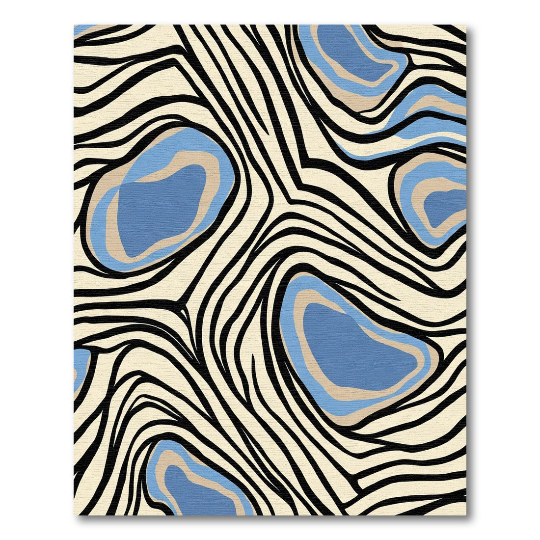 Cream Abstract Blue Organic Forms Rug