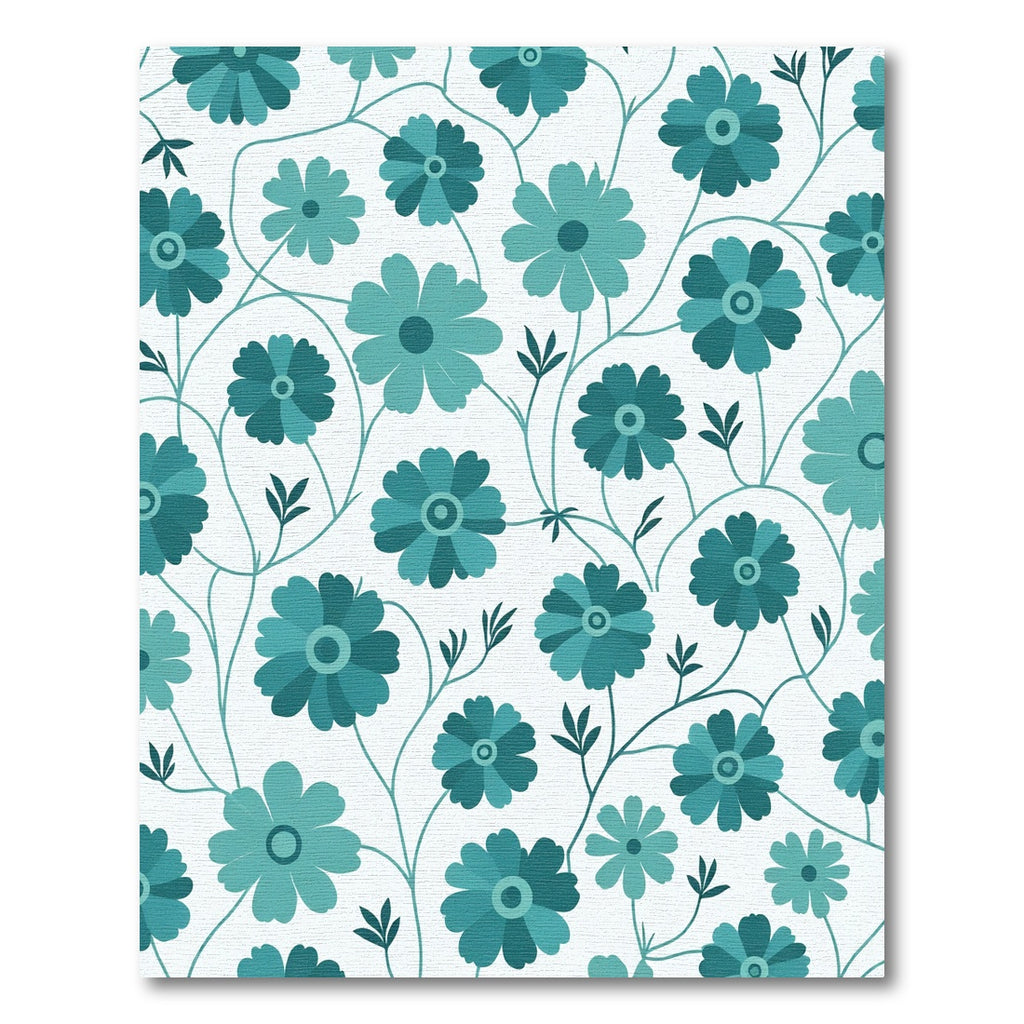 Teal Floral Vine Garden Rug