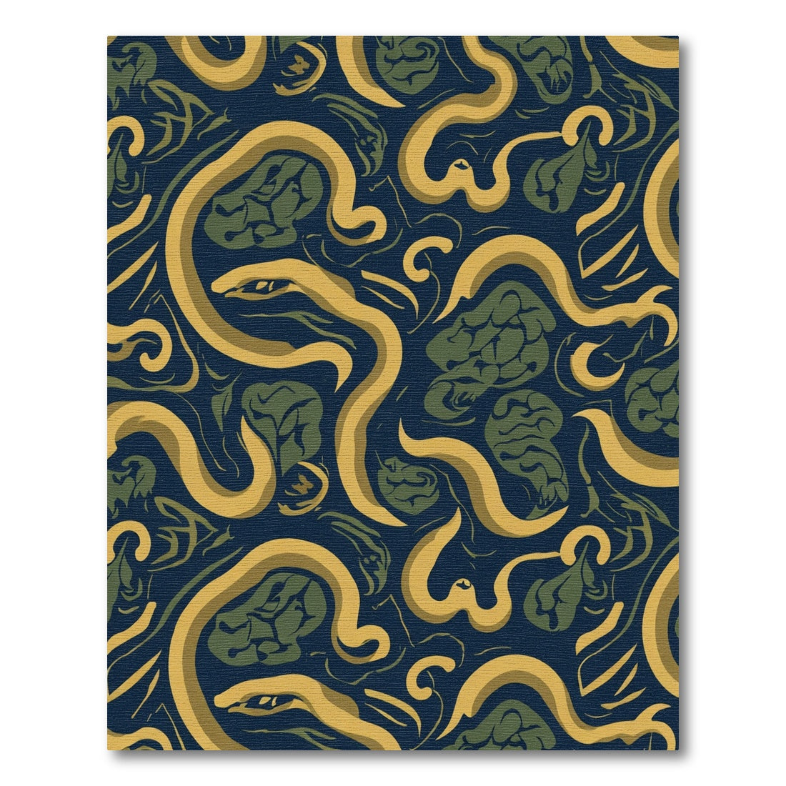 Yellow Snake Green Abstract Navy Rug