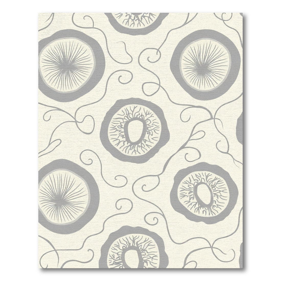 Gray Floral Vine Round Medallion Rug