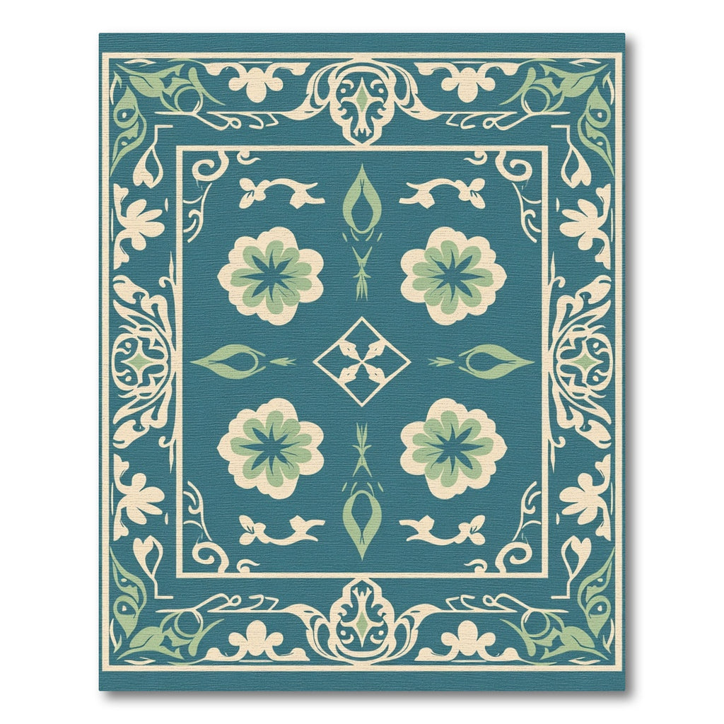 Teal and Cream Floral Medallion Rug