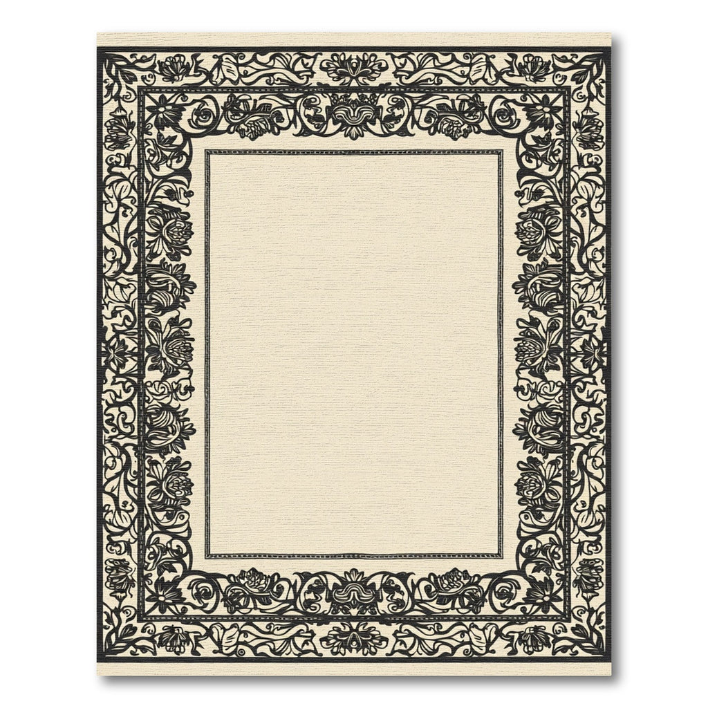 Black Baroque Floral Scroll Border Rug