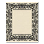 Black Baroque Floral Scroll Border Rug