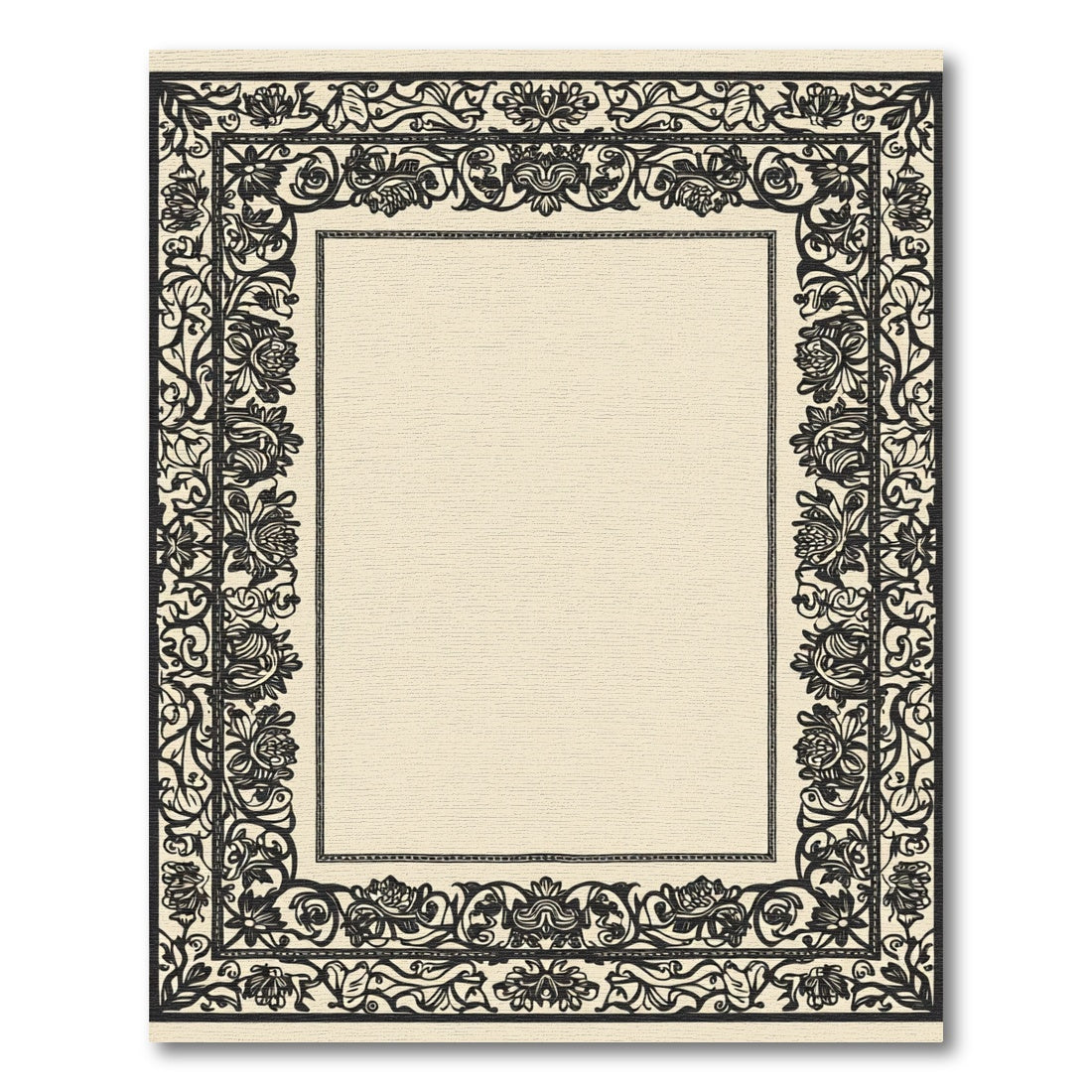 Black Baroque Floral Scroll Border Rug