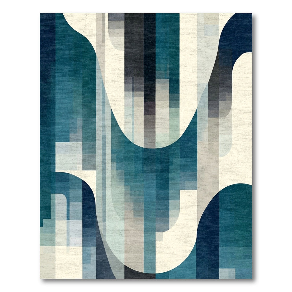 Abstract Teal Cream Wavy Blocks Rug