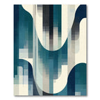 Abstract Teal Cream Wavy Blocks Rug
