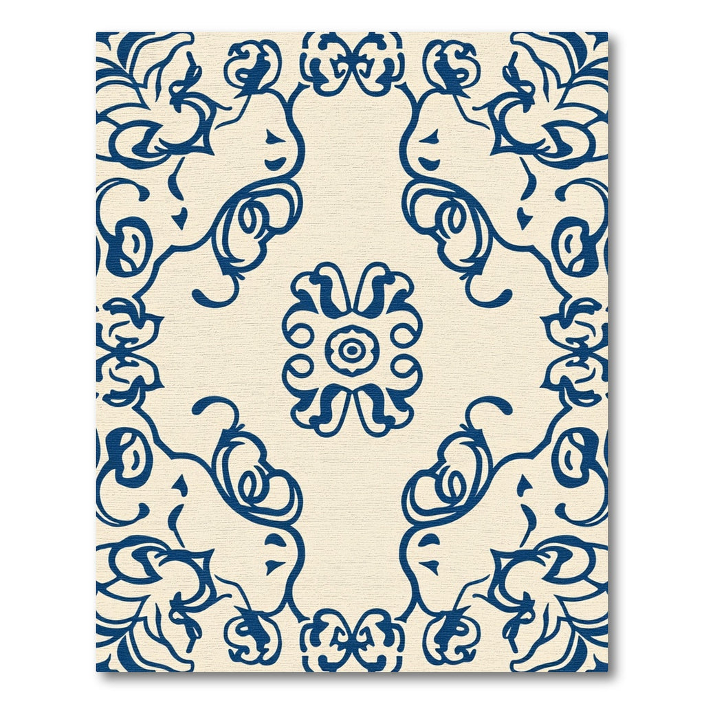 Navy Blue Floral Swirl Medallion Rug