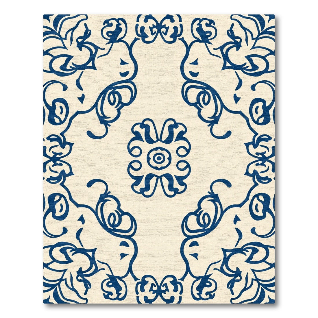 Navy Blue Floral Swirl Medallion Rug
