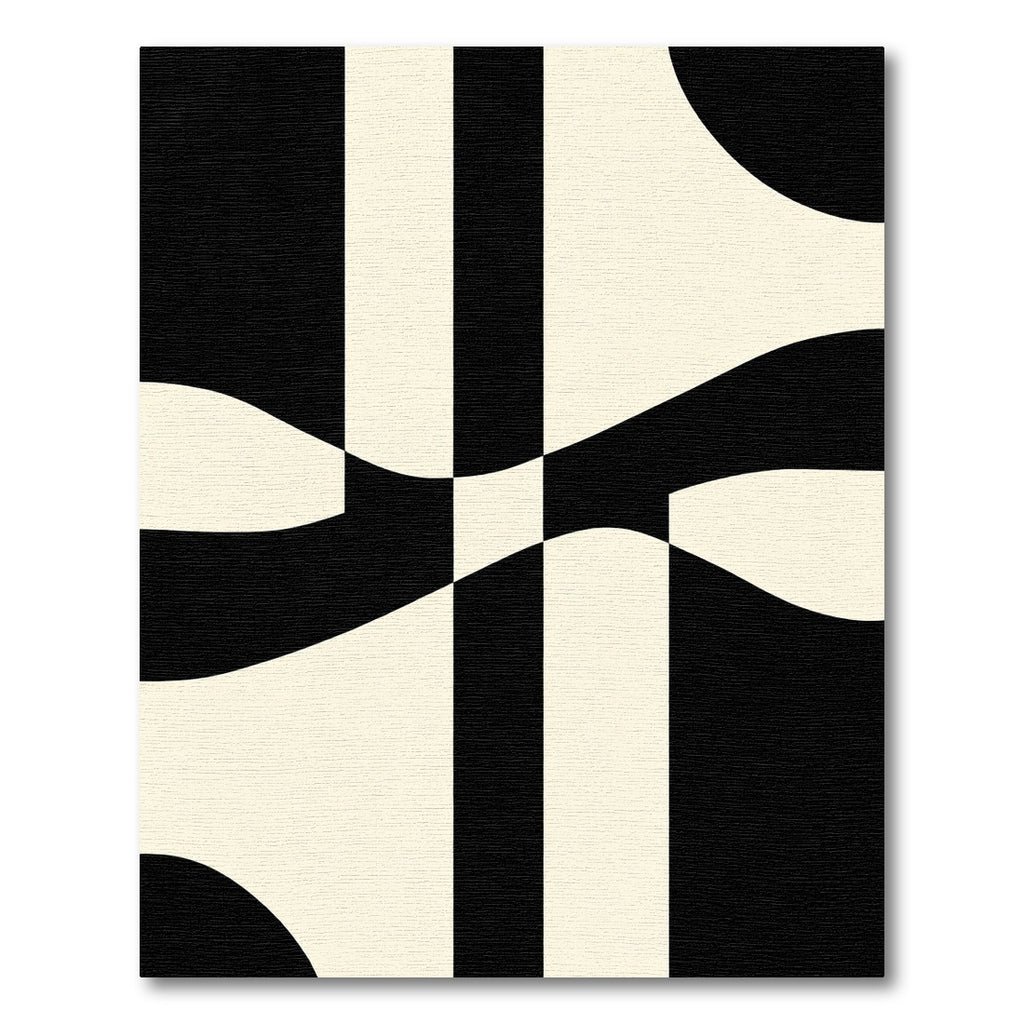 Modern Cream Black Interlocking Waves Rug