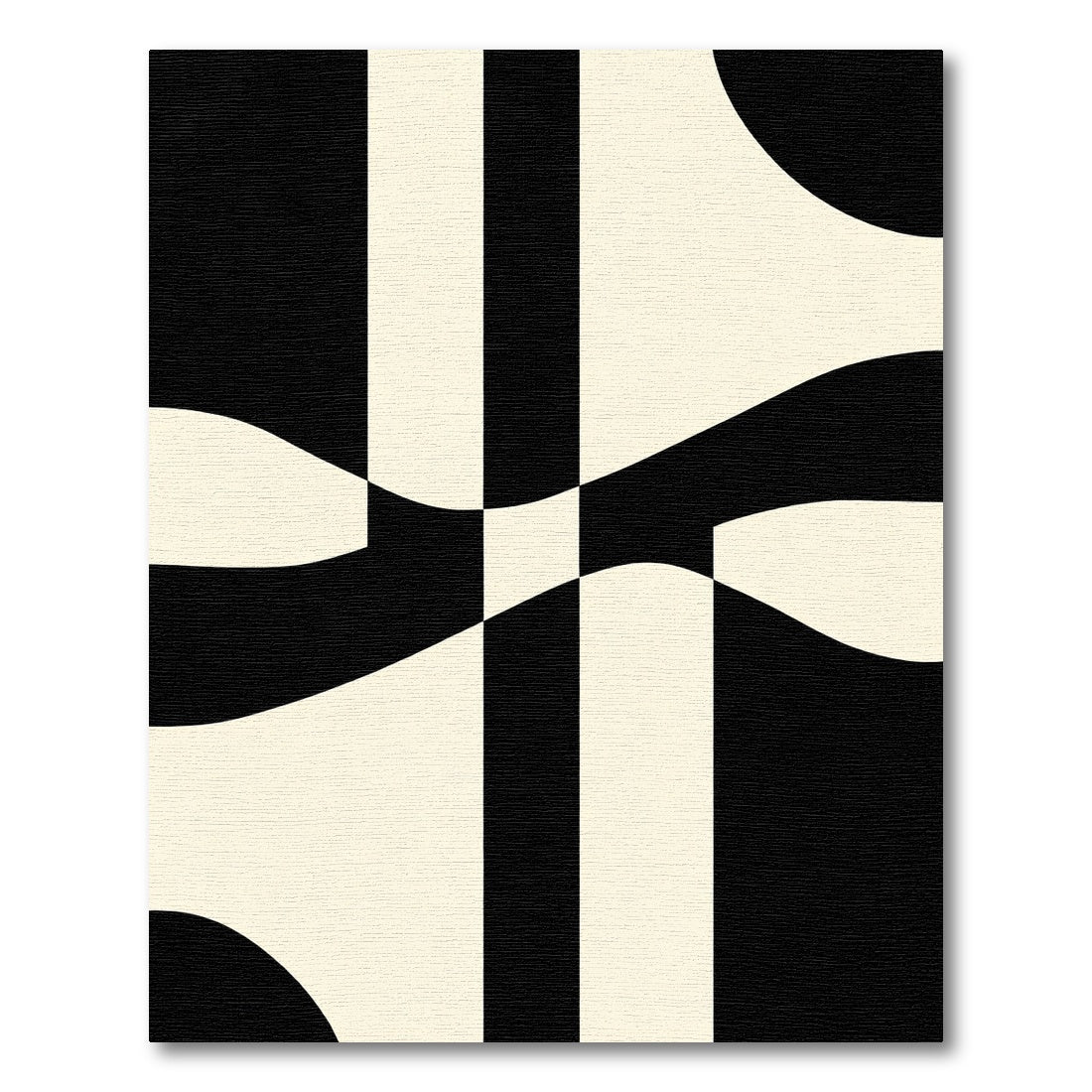 Modern Cream Black Interlocking Waves Rug