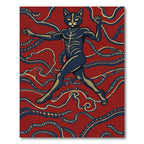 Red Indigo Cat Figure Waves Rug