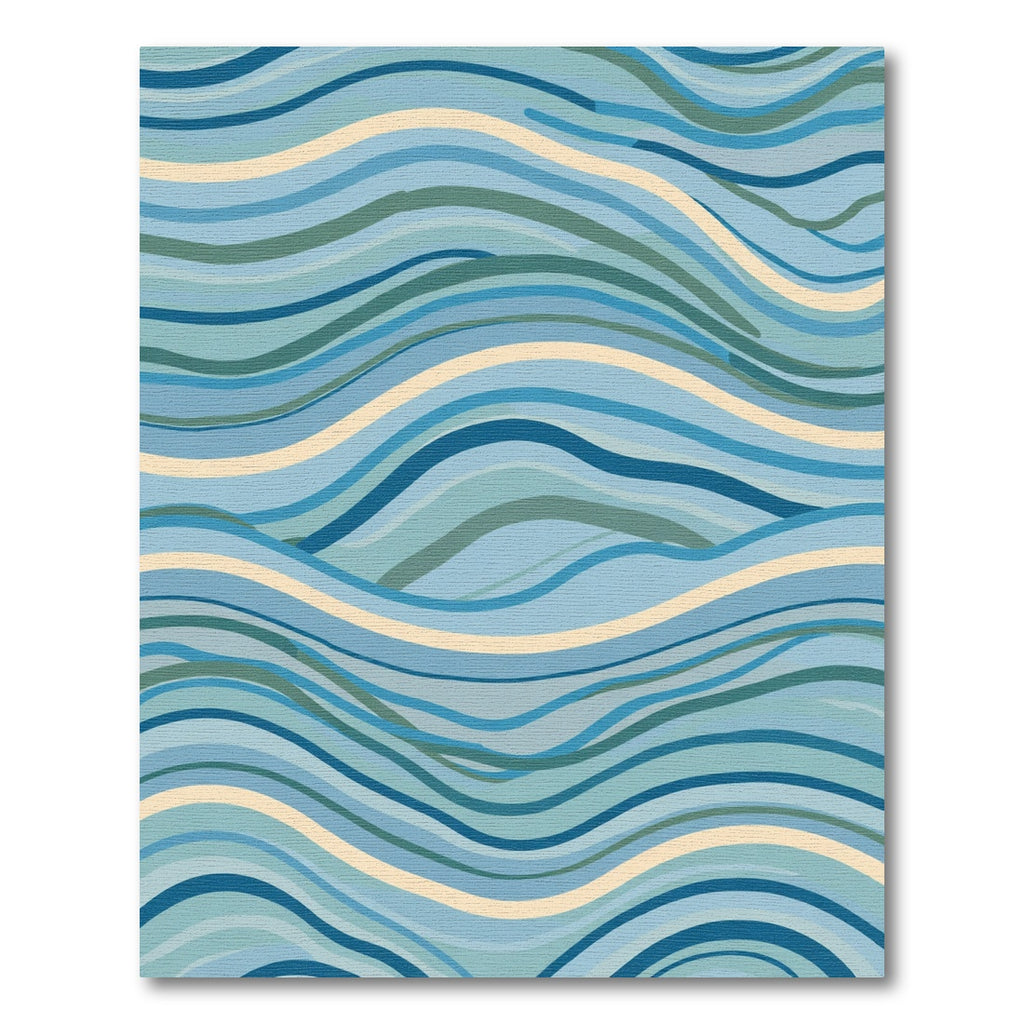 Coastal Blue Wavy Stripe Blend Rug