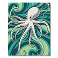 White Octopus Swirls Teal Abstract Rug