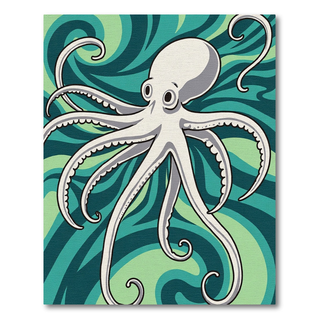 White Octopus Swirls Teal Abstract Rug