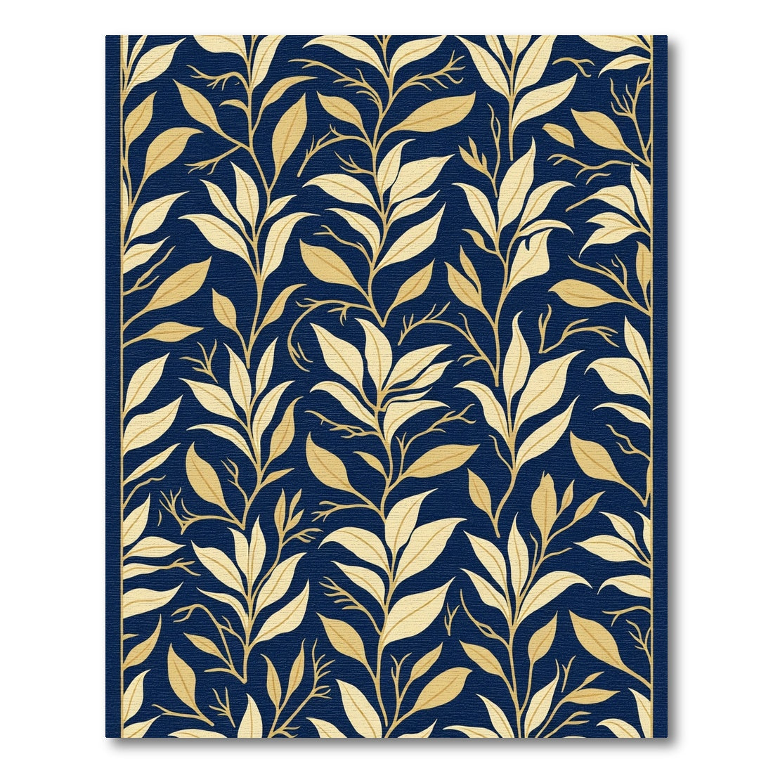 Navy Blue Golden Leafy Branches Rug