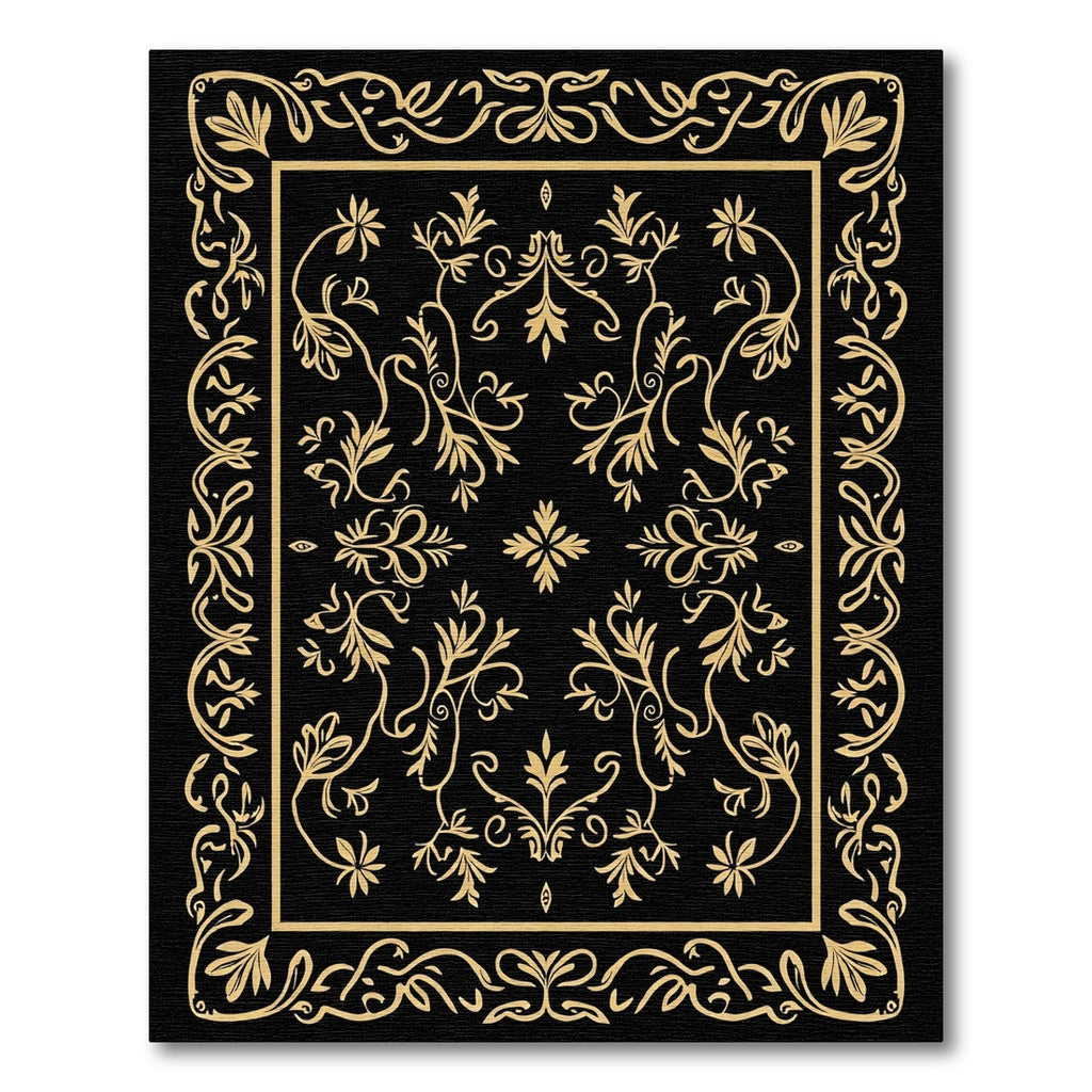 Black Gold Scroll Vine Medallion Rug