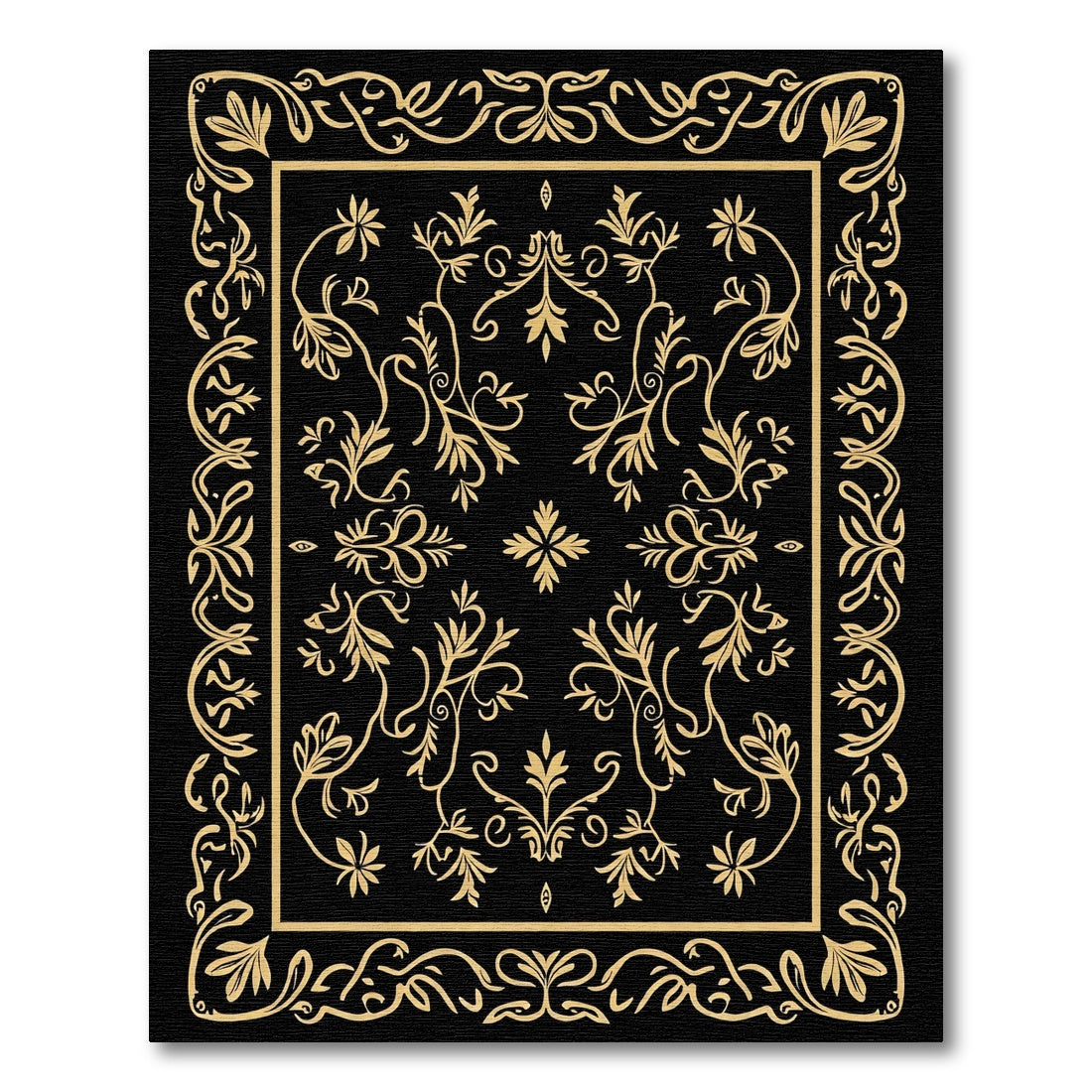Black Gold Scroll Vine Medallion Rug