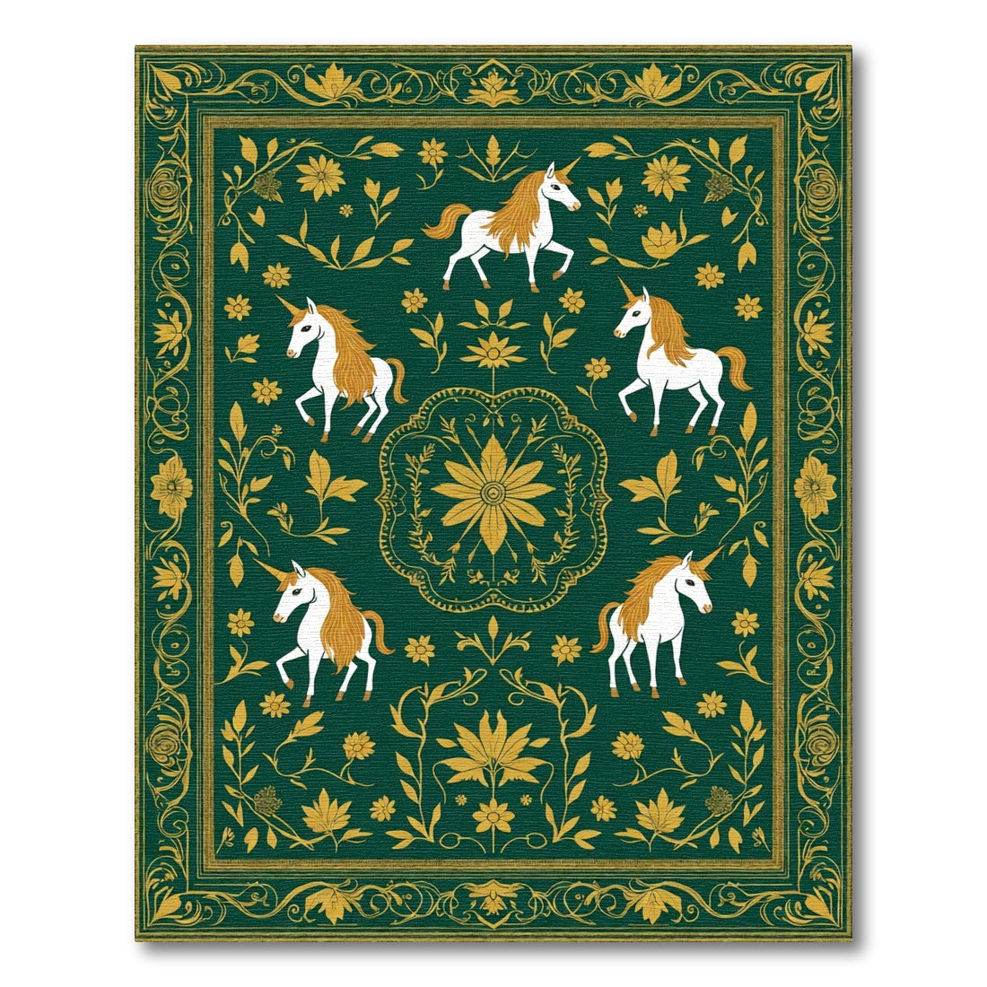 Emerald Unicorn Floral Vintage Border Rug