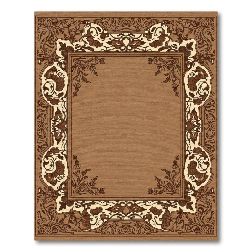 Ornate Brown Floral Frame Rug