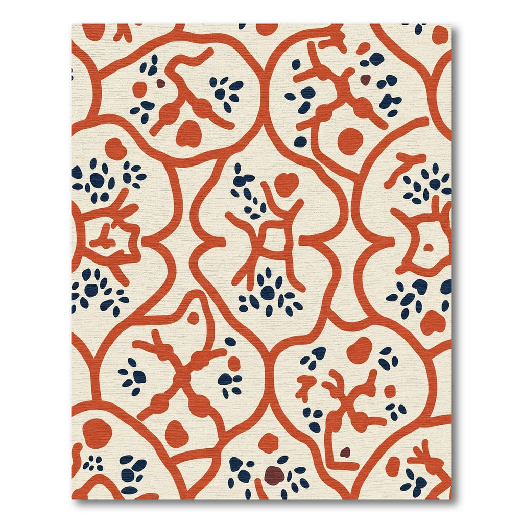 Cream Coral Blue Organic Lattice Rug