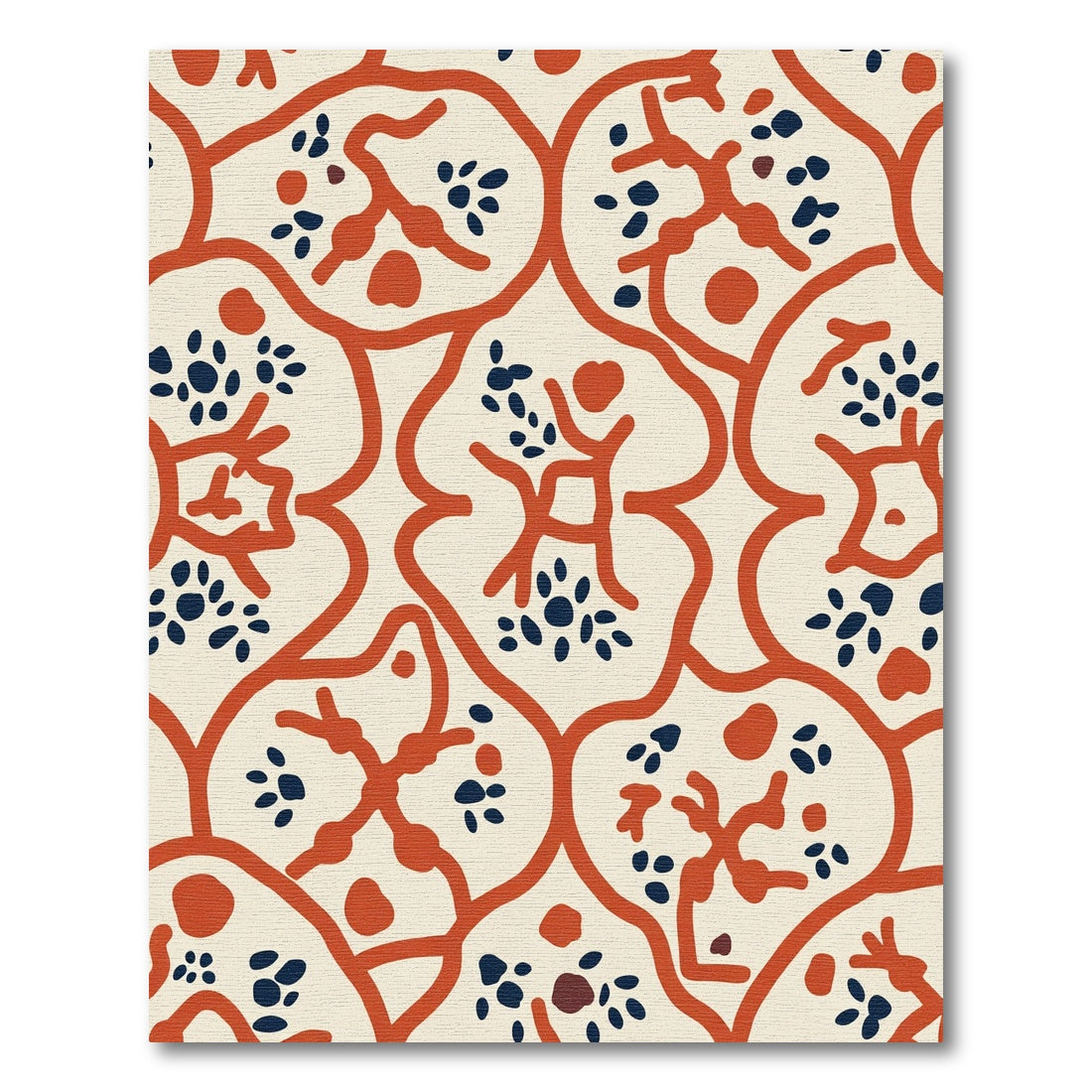 Cream Coral Blue Organic Lattice Rug