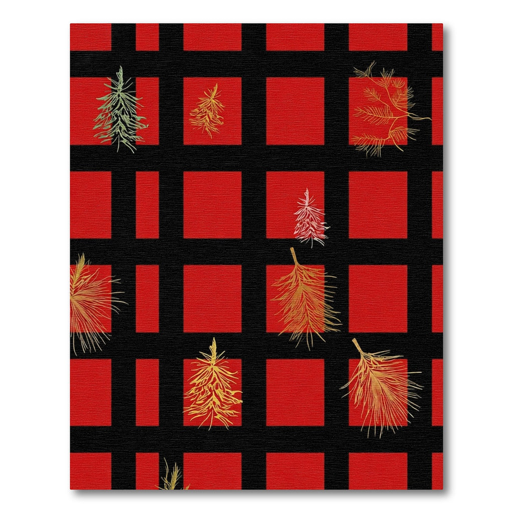 Red Black Gingham Pine Sprigs Rug