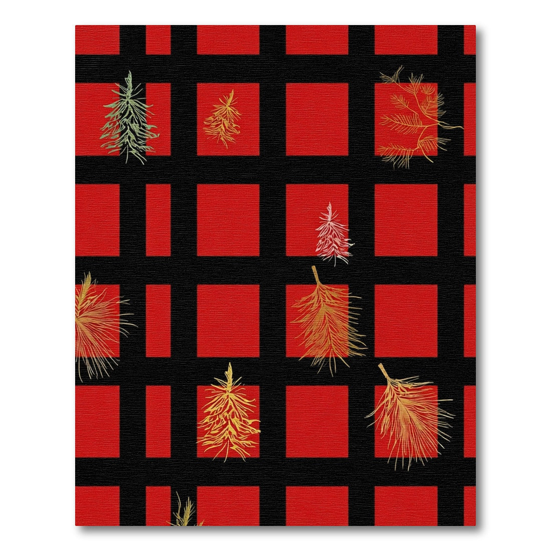 Red Black Gingham Pine Sprigs Rug