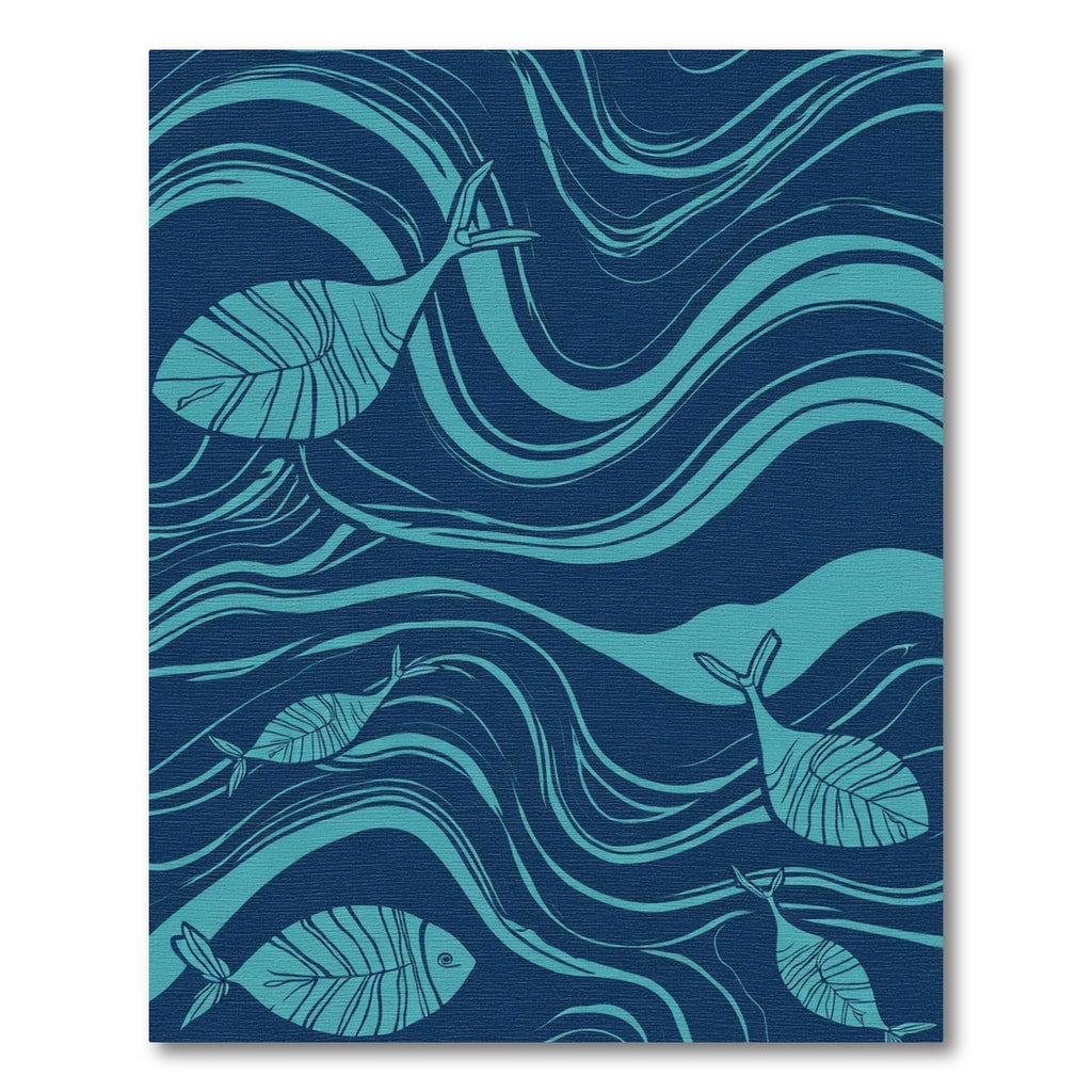 Deep Blue Ocean Fish Waves Rug