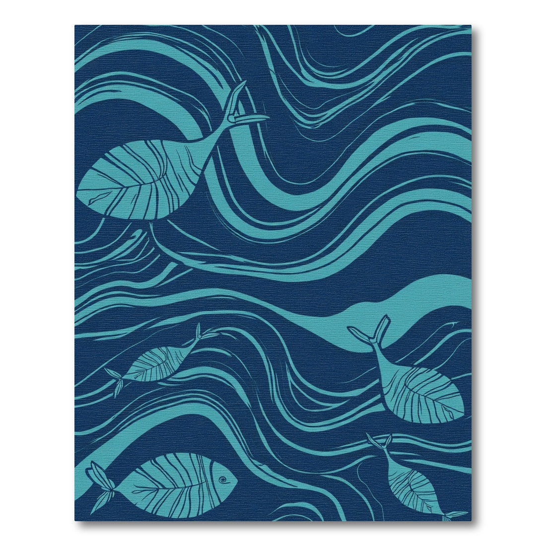 Deep Blue Ocean Fish Waves Rug