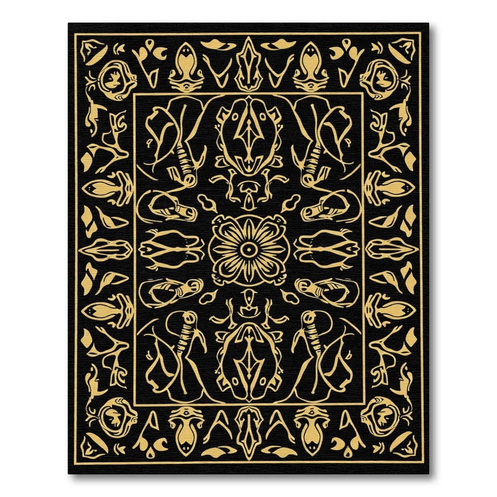 Black Gold Art Nouveau Floral Geometric Rug