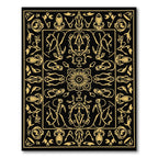 Black Gold Art Nouveau Floral Geometric Rug