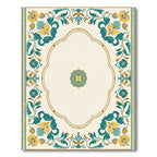 Golden Teal Floral Arch Border Rug