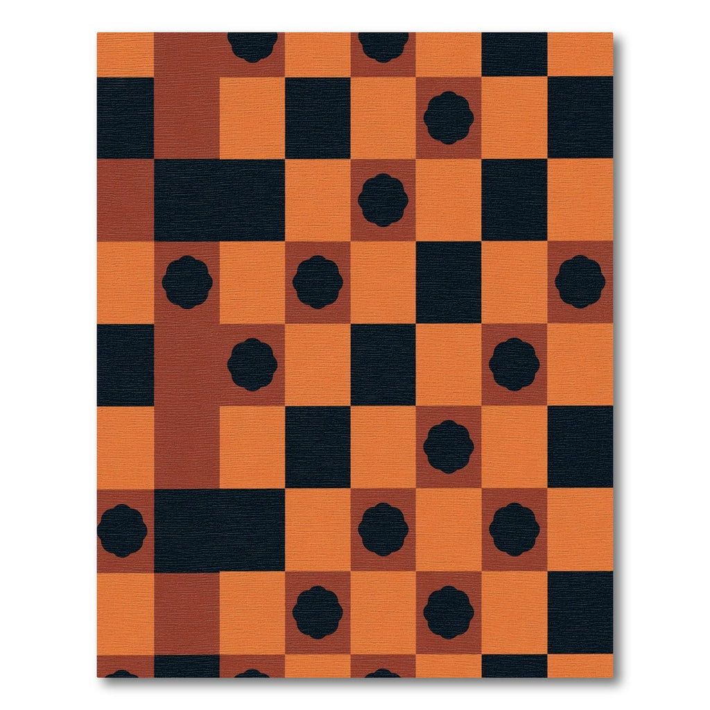 Orange Black Flower Checkered Square Rug