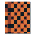 Orange Black Flower Checkered Square Rug