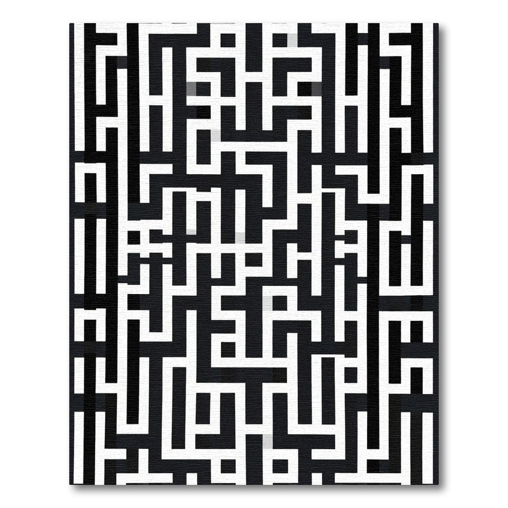 Bold Black White Maze Graphic Rug