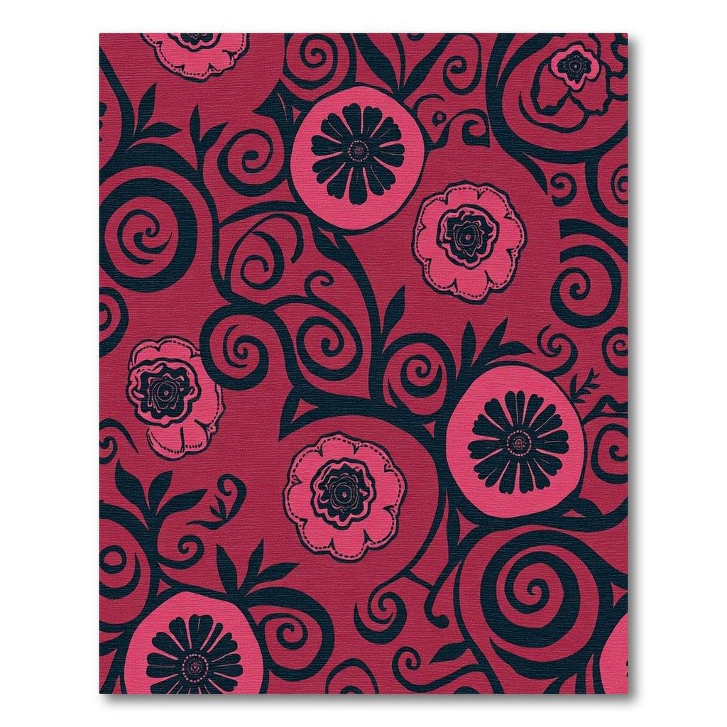 Crimson Floral Swirl Artwork Rug