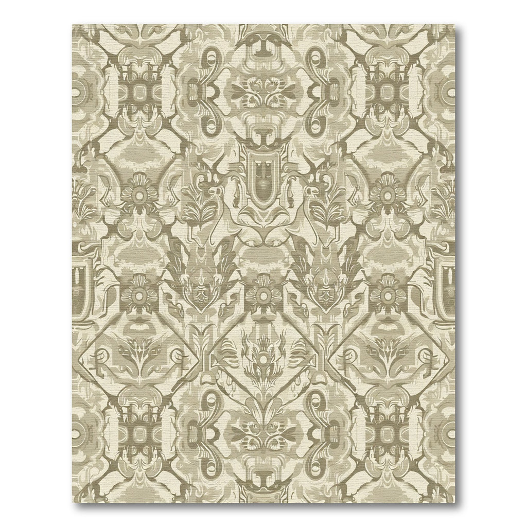 Ornate Tan Baroque Scroll Medallion Rug