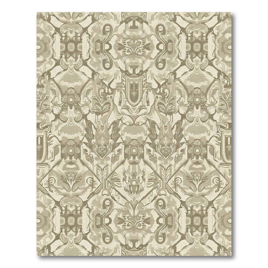 Ornate Tan Baroque Scroll Medallion Rug