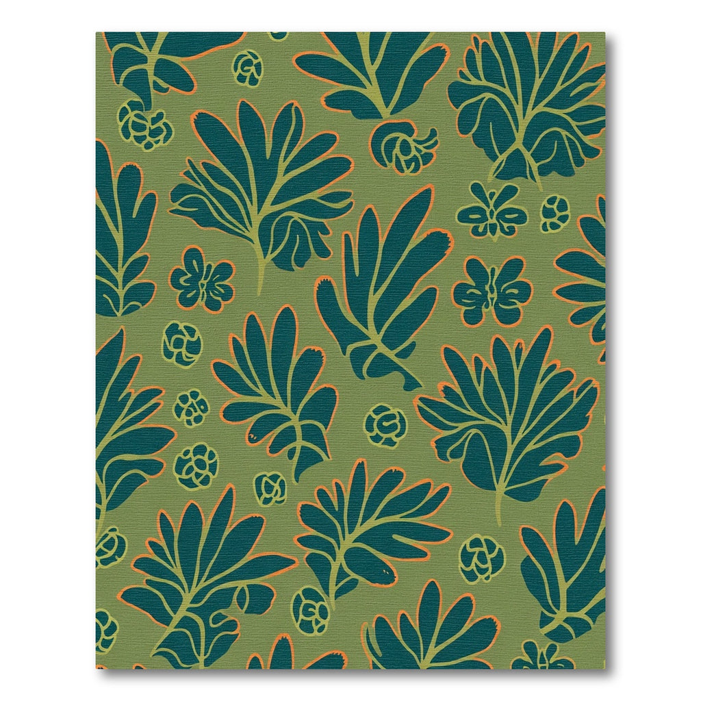 Olive Green Tropical Leaf Outline Rug